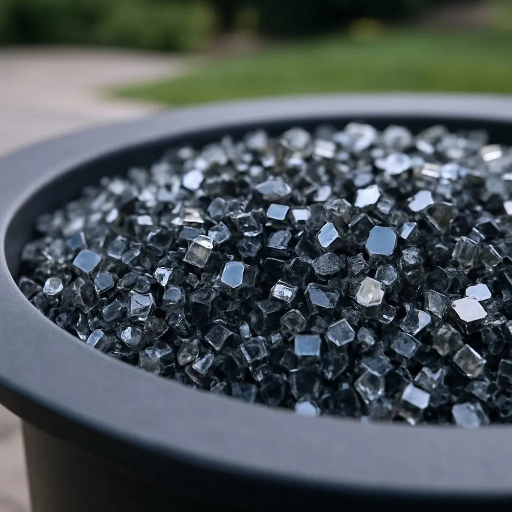 Black Round Reflective Fire Pit Glass - NOBLE HOME INTERIORS