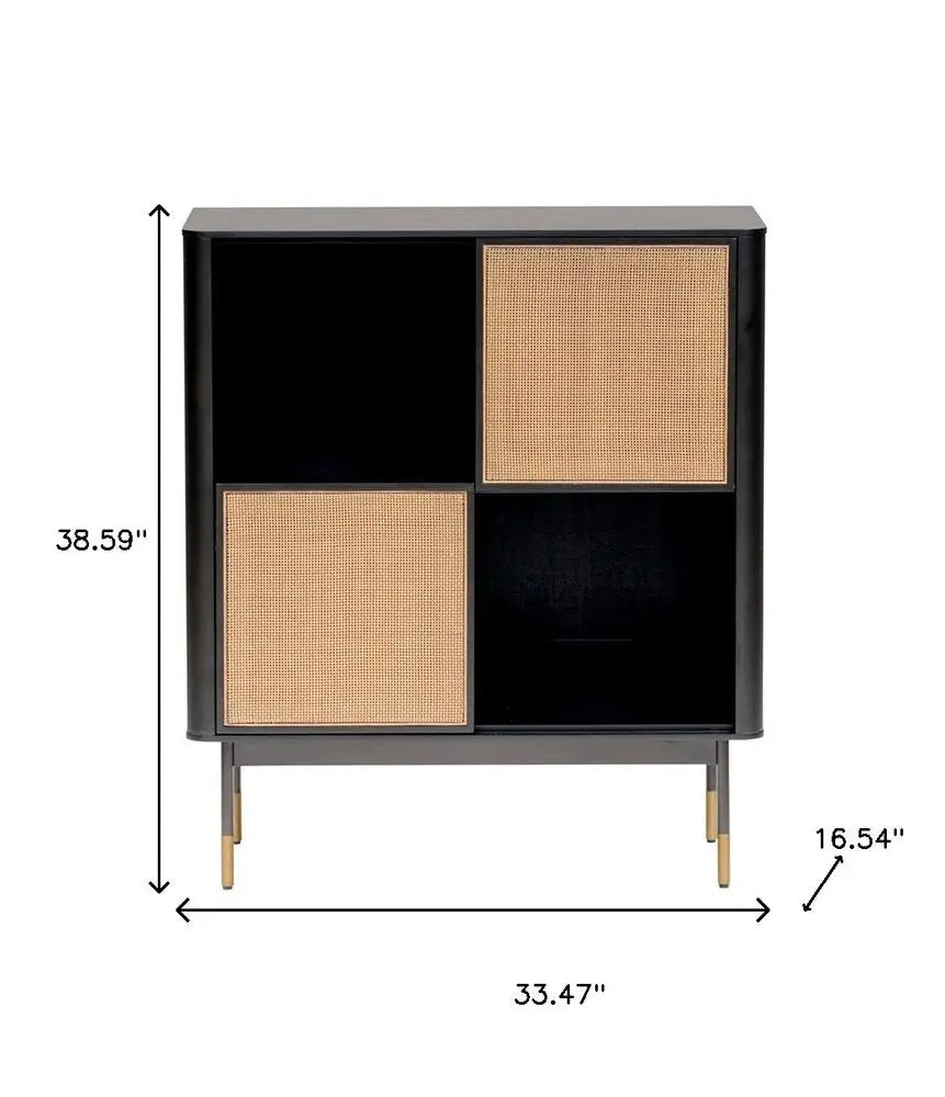Black Wood and Wicker Accent Cabinet - NOVA HOME FURNITURE