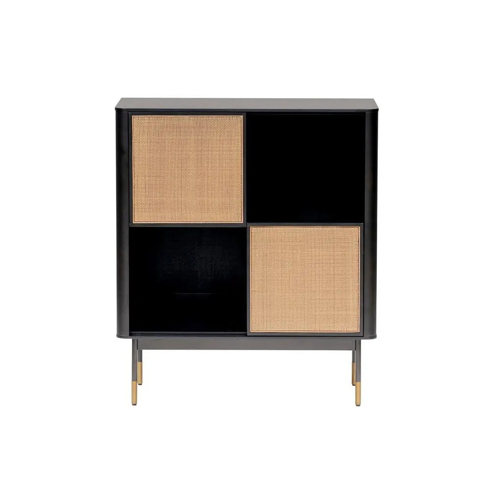 Black Wood and Wicker Accent Cabinet - NOVA HOME FURNITURE
