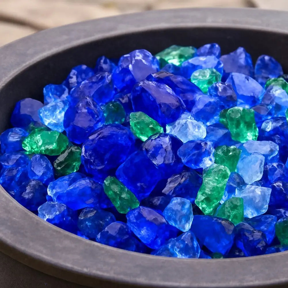 Blue And Green Round Reflective Fire Pit Glass - NOBLE HOME INTERIORS