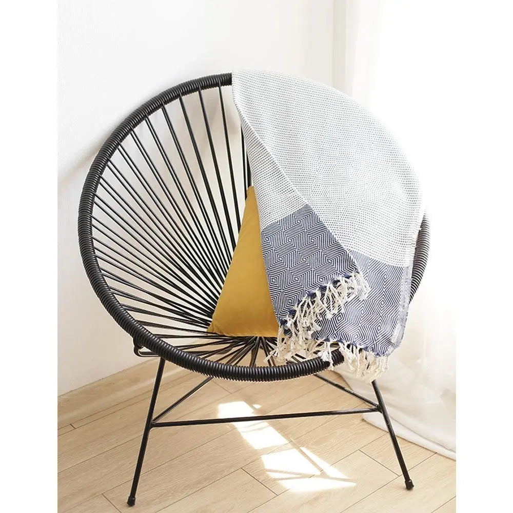 Blue And White Squares And Stripes Turkish Towel Or Throw Blanket - NOBLE HOME INTERIORS