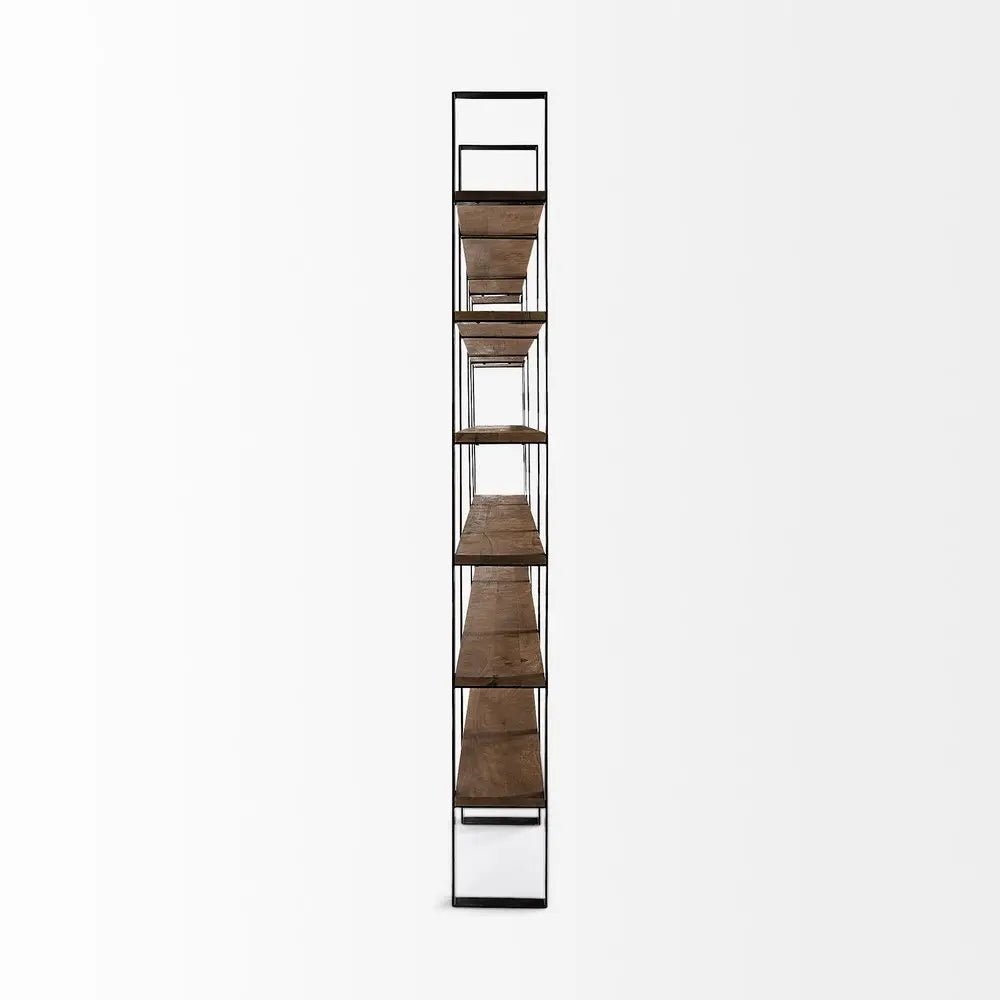 Brown Iron and Solid Wood Six Tier Bookcase - NOBLE HOME INTERIORS