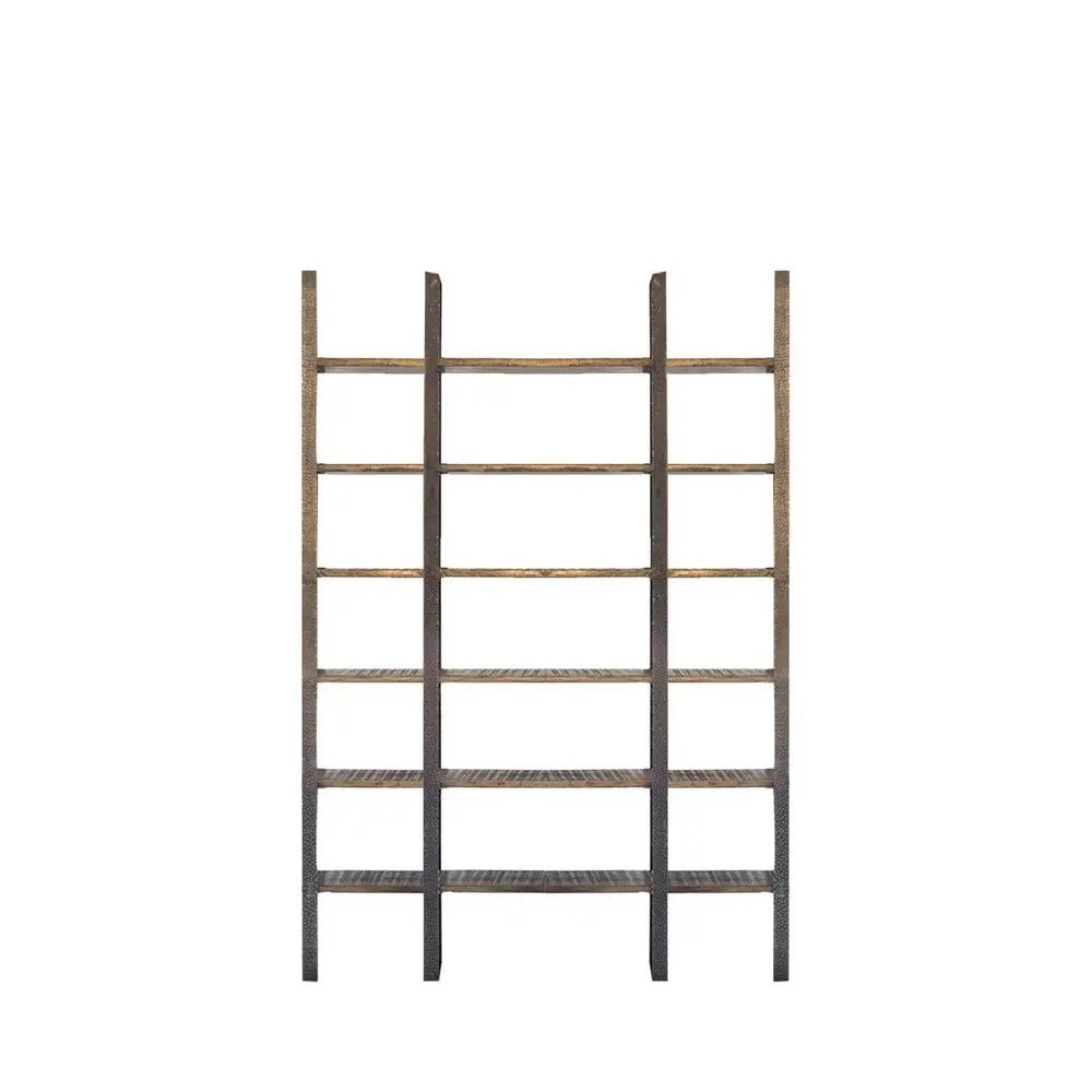 Brown Iron and Solid Wood Six Tier Bookcase - NOBLE HOME INTERIORS