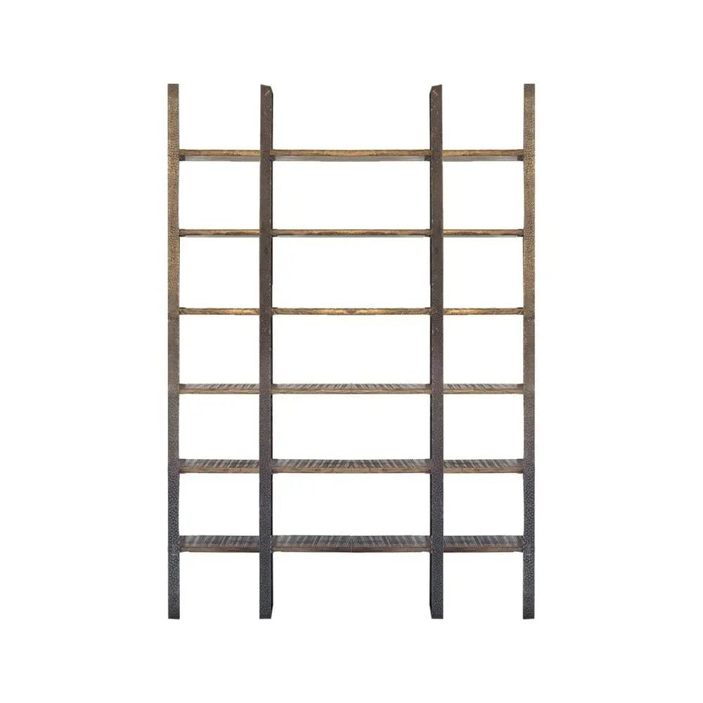 Brown Iron and Solid Wood Six Tier Bookcase - NOBLE HOME INTERIORS
