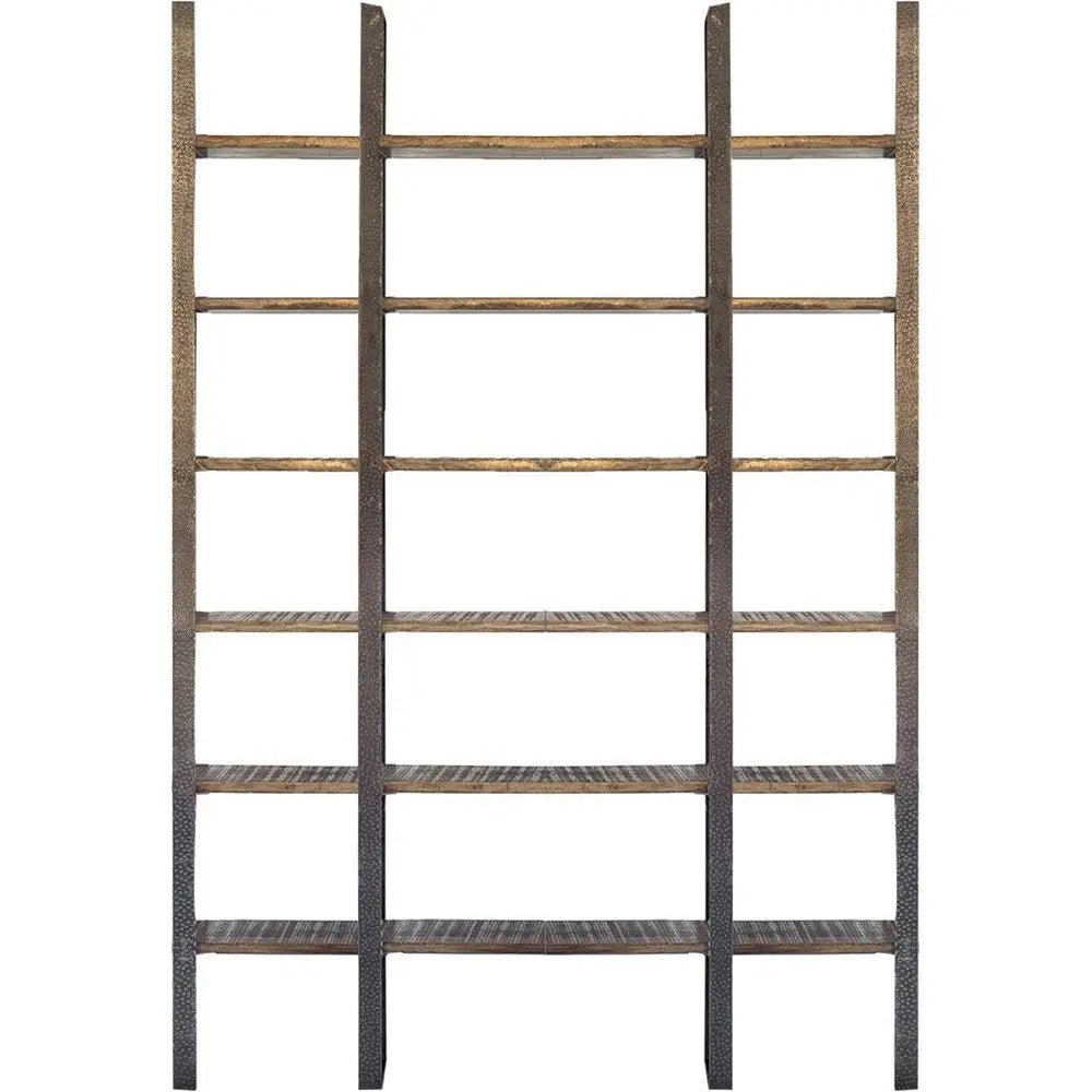 Brown Iron and Solid Wood Six Tier Bookcase - NOBLE HOME INTERIORS