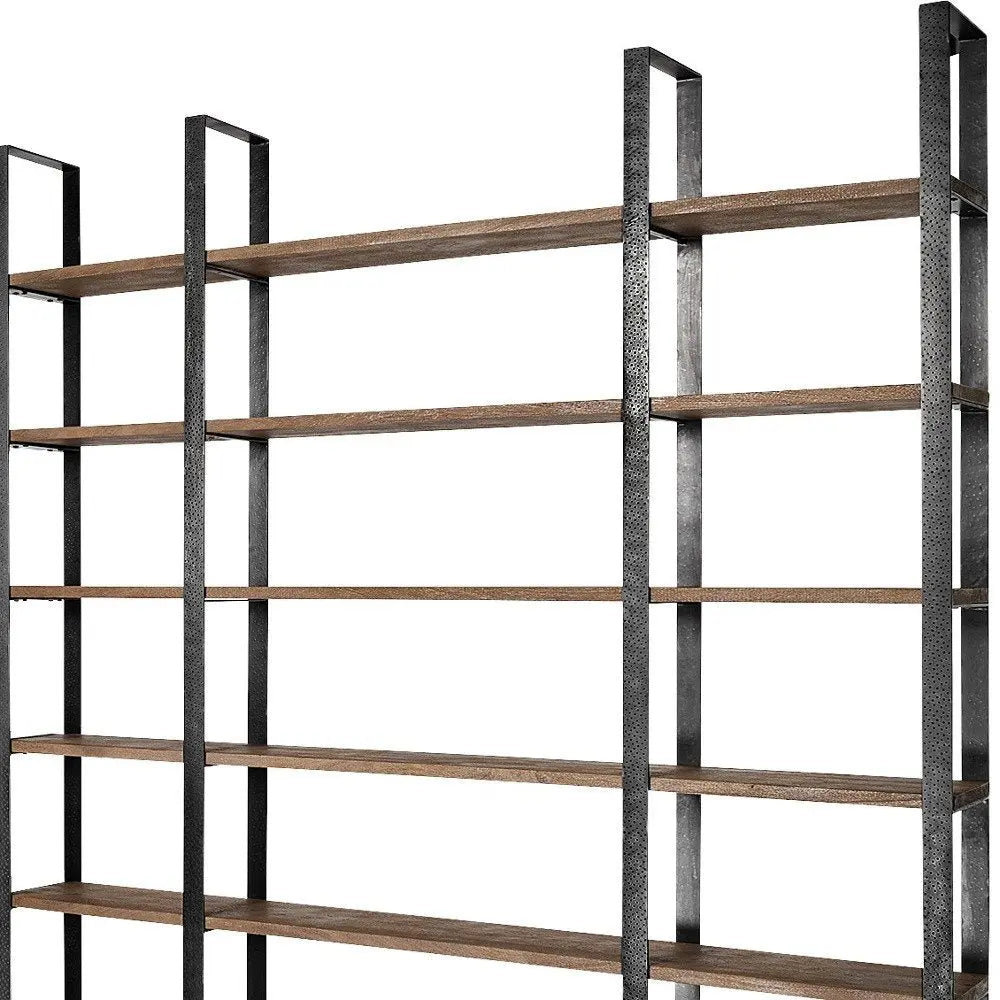 Brown Iron and Solid Wood Six Tier Bookcase - NOBLE HOME INTERIORS