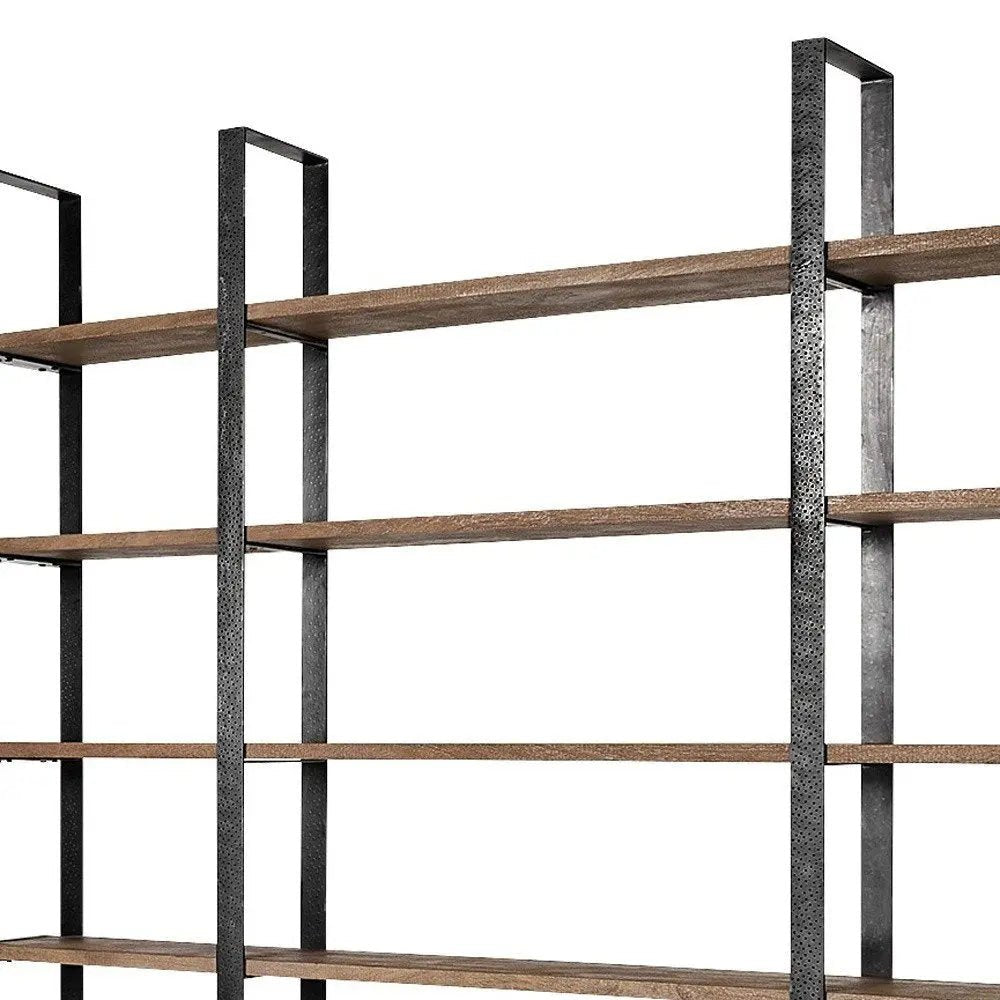 Brown Iron and Solid Wood Six Tier Bookcase - NOBLE HOME INTERIORS