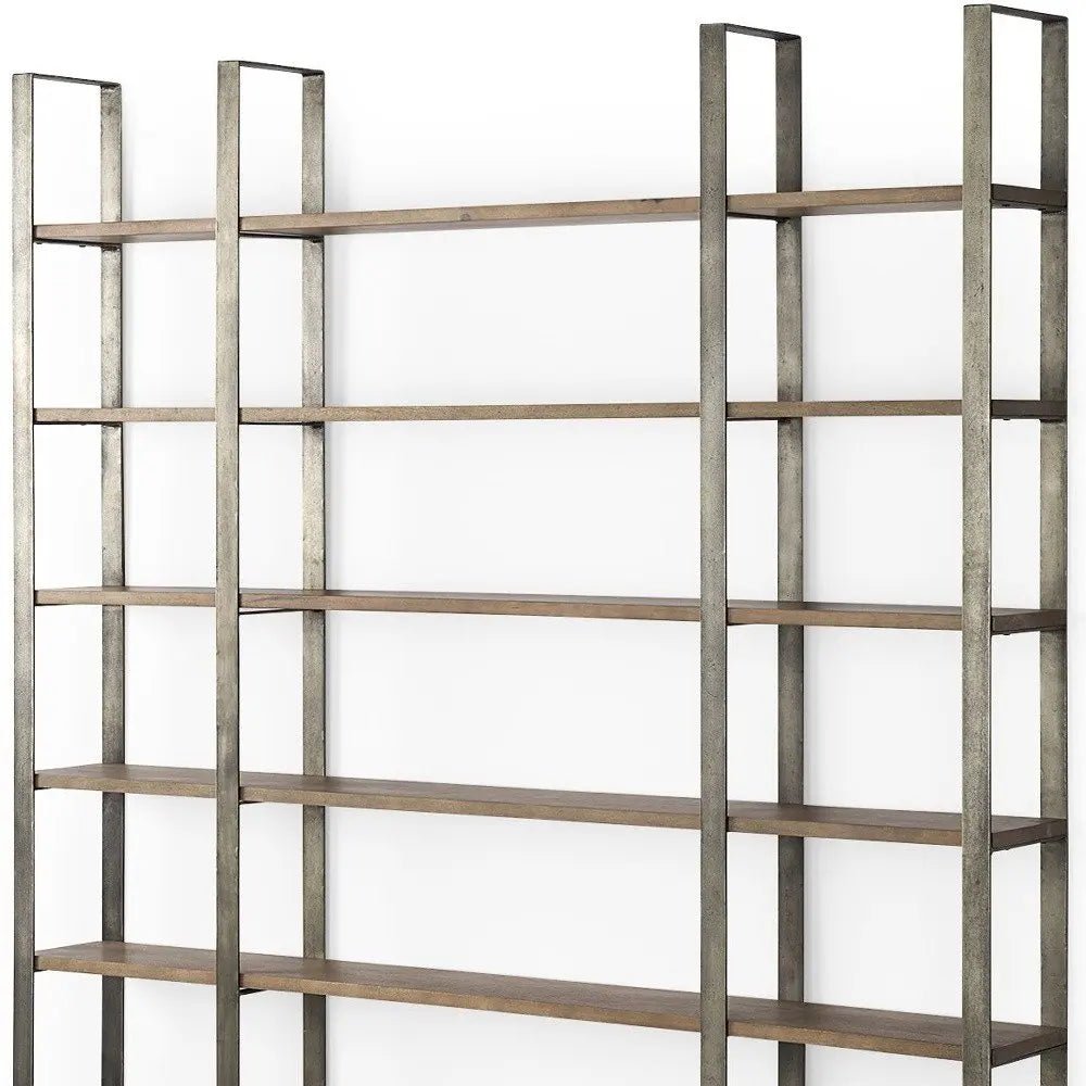 Brown Nickel and Solid Wood Six Tier Bookcase - NOBLE HOME INTERIORS
