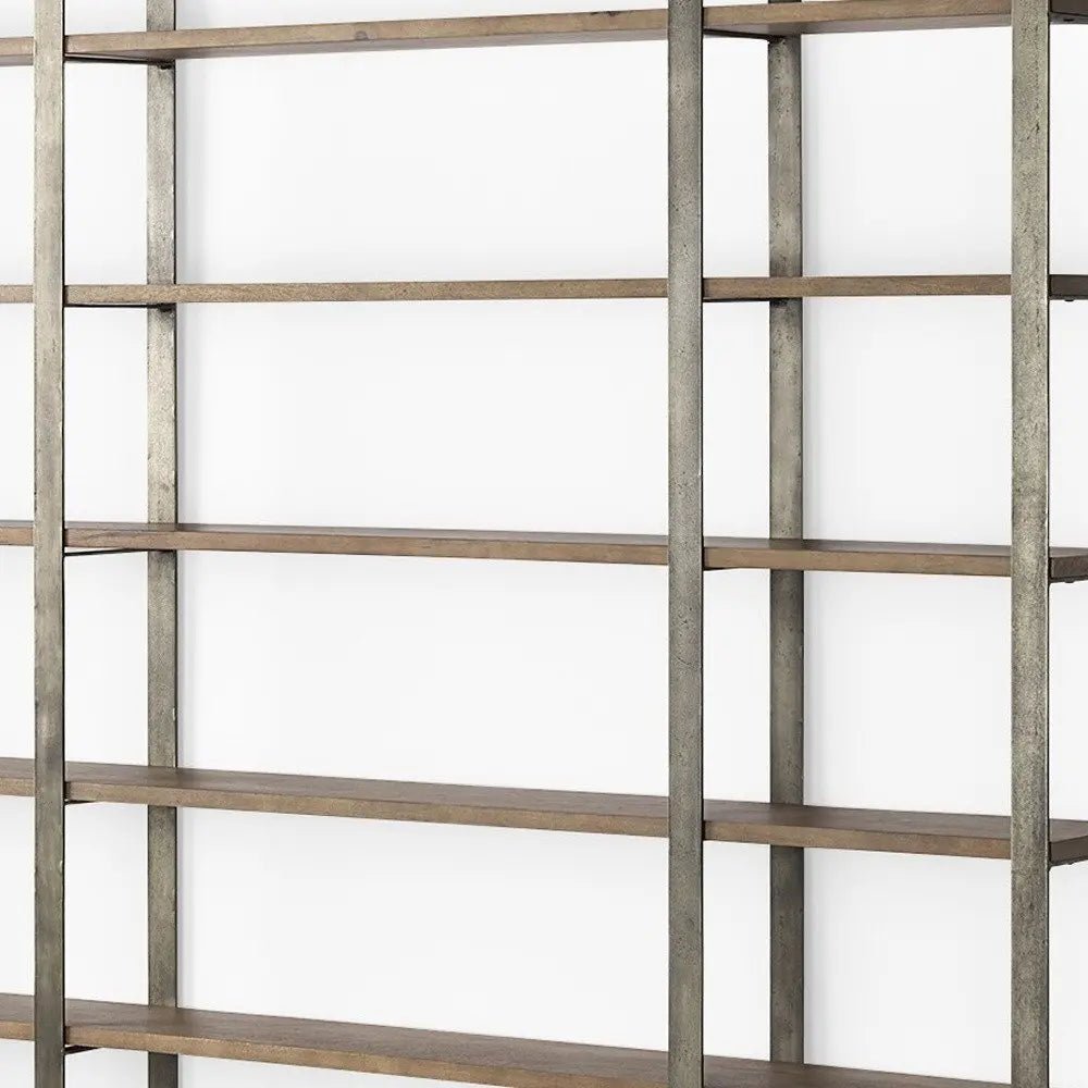 Brown Nickel and Solid Wood Six Tier Bookcase - NOBLE HOME INTERIORS