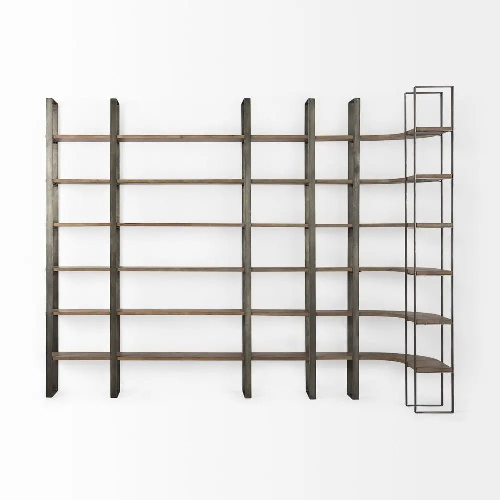 Brown Nickel and Solid Wood Six Tier Bookcase - NOBLE HOME INTERIORS