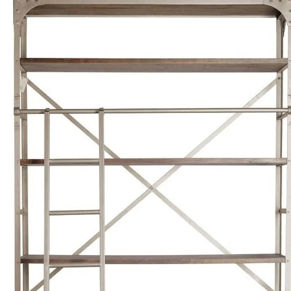 Brown Nickel and Solid Wood Six Tier Bookcase with Four Drawers - NOBLE HOME INTERIORS