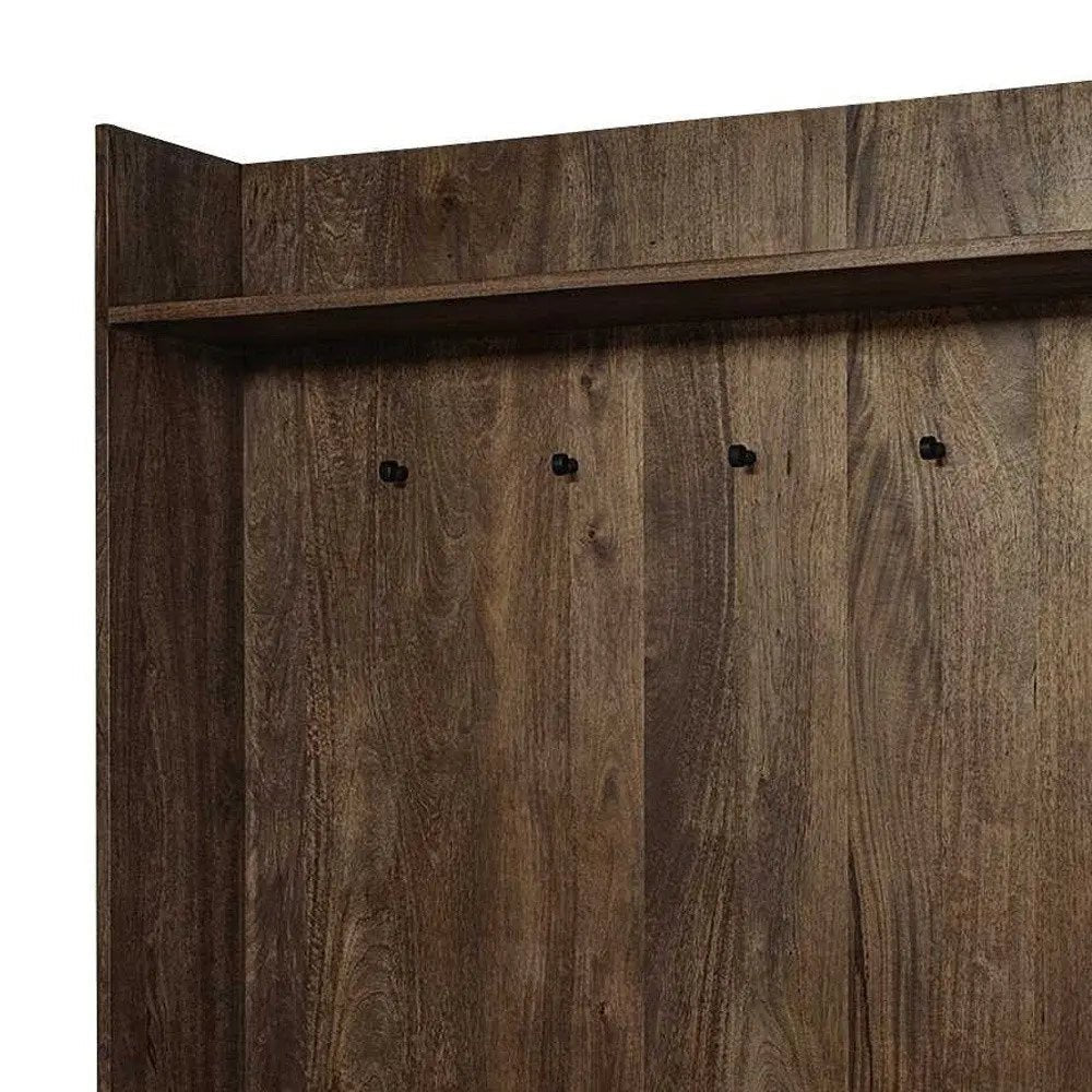 Brown Wood Cream Fabric Wrapped Seat Hall Tree With Storage - NOBLE HOME INTERIORS