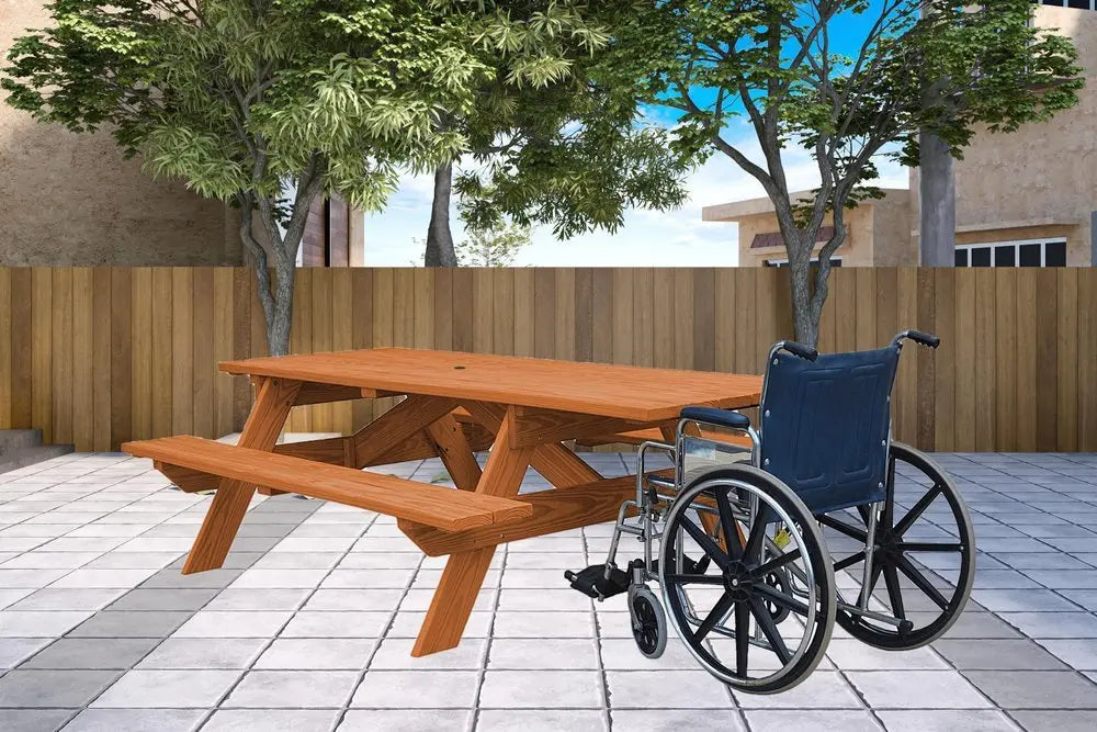 Cedar Chest Solid Wood Outdoor Picnic Table Umbrella Hole - NOBLE HOME INTERIORS