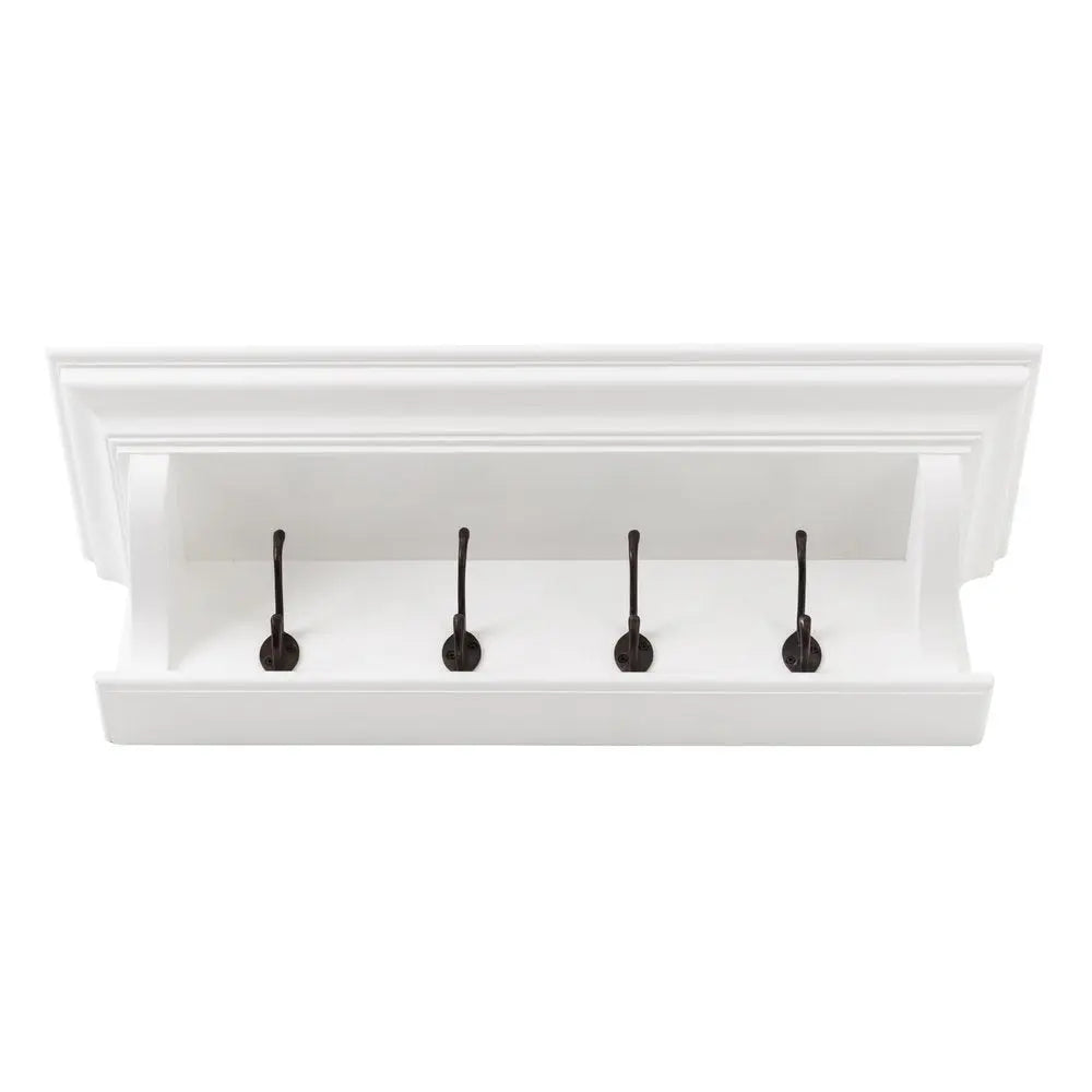 Classic White Wood Wide Four Hook Hanging Coat Rack - NOBLE HOME INTERIORS