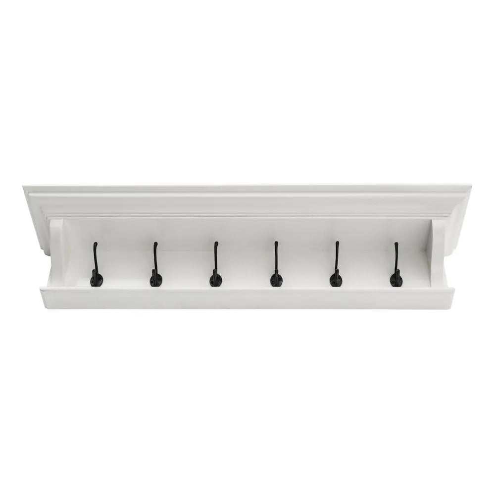 Classic White Wood Wide Six Hook Coat Rack - NOBLE HOME INTERIORS