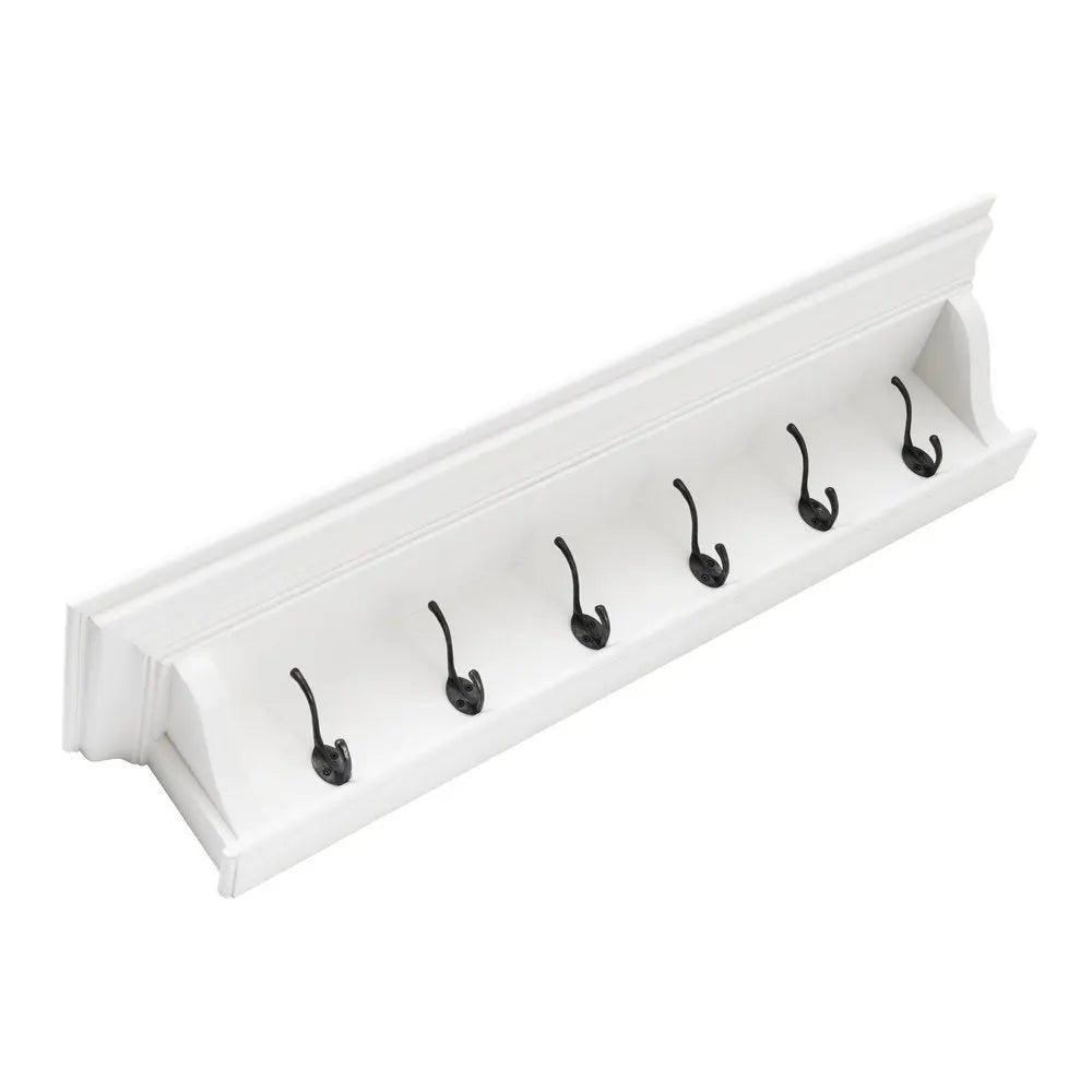 Classic White Wood Wide Six Hook Coat Rack - NOBLE HOME INTERIORS