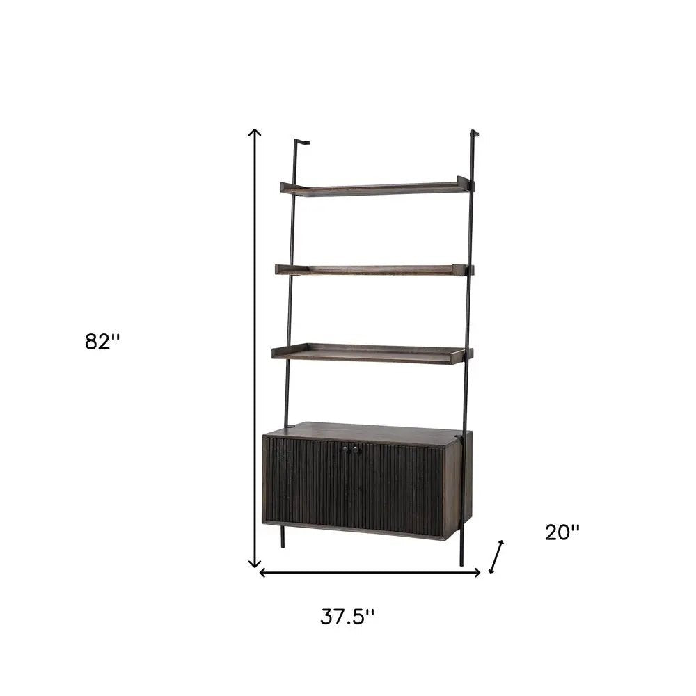 Dark Brown Metal and Wood Three Tier Ladder Bookcase - NOBLE HOME INTERIORS