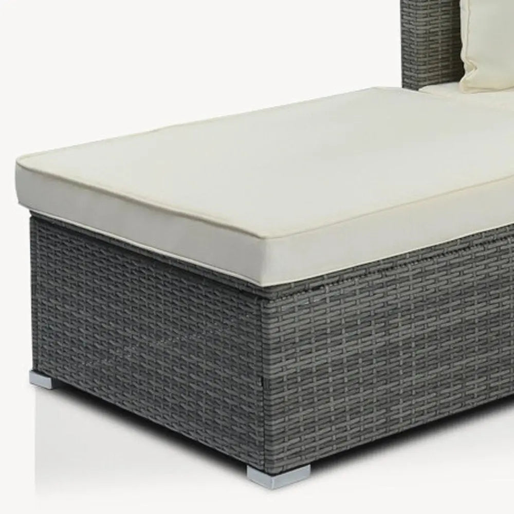 Eight Piece Gray and Beige Wicker Upholstered Cushions Sectional Seating Group With Table - NOBLE HOME INTERIORS