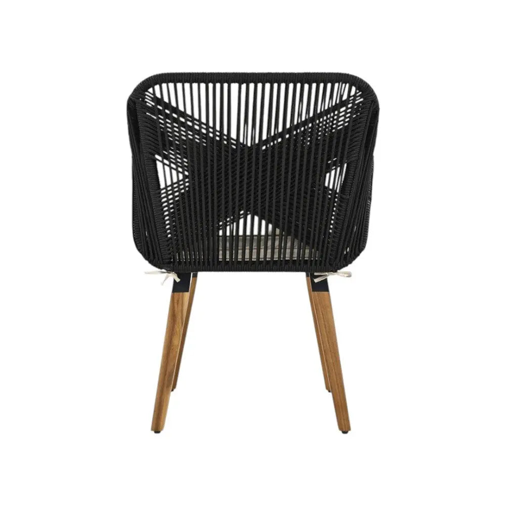 Five Piece Black and Beige Wicker Upholstered Cushions Two Person Seating Group With Table - NOBLE HOME INTERIORS