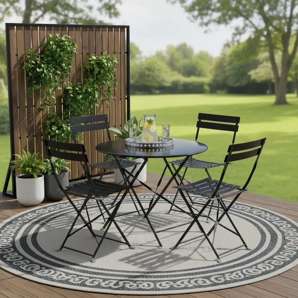 Five Piece Black Round Metal Dining Set with Four Chairs - NOBLE HOME INTERIORS