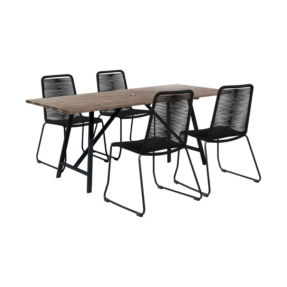 Five Piece Brown and Black Solid Wood Dining Set with Four Chairs - NOBLE HOME INTERIORS