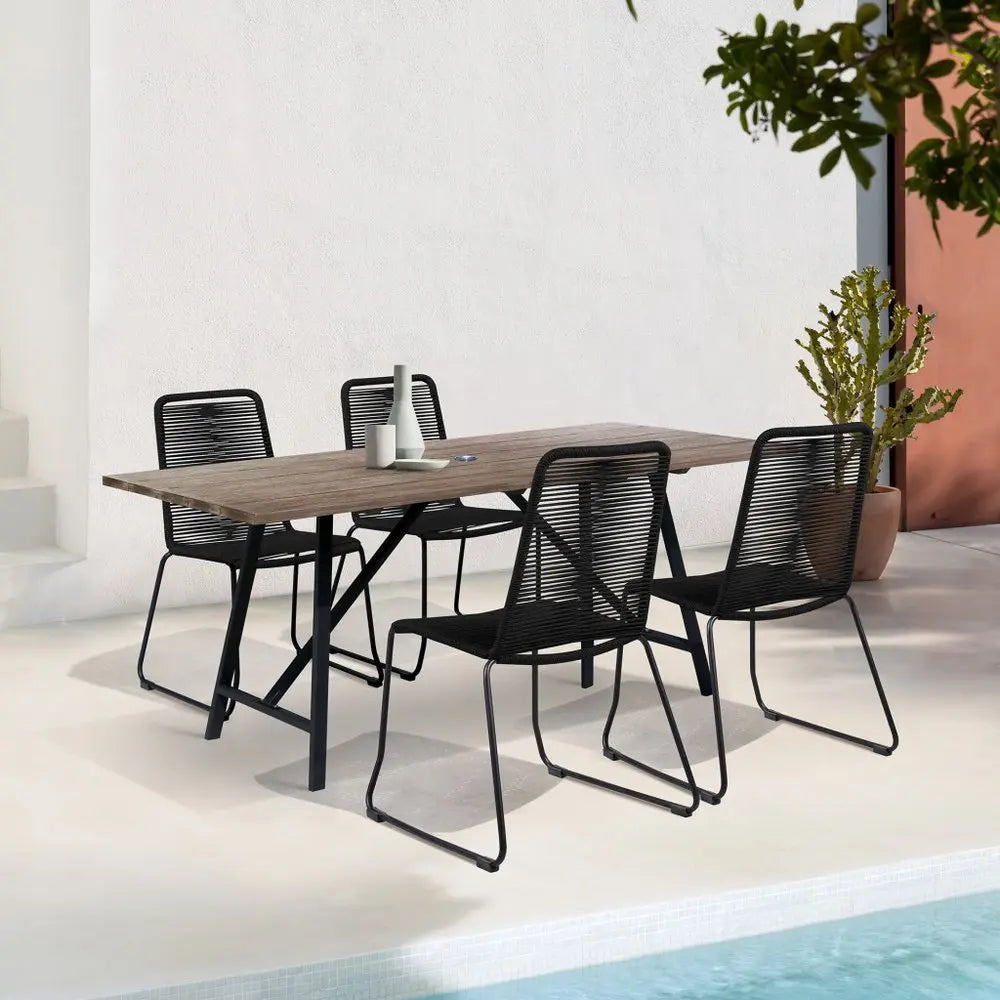 Five Piece Brown and Black Solid Wood Dining Set with Four Chairs - NOBLE HOME INTERIORS