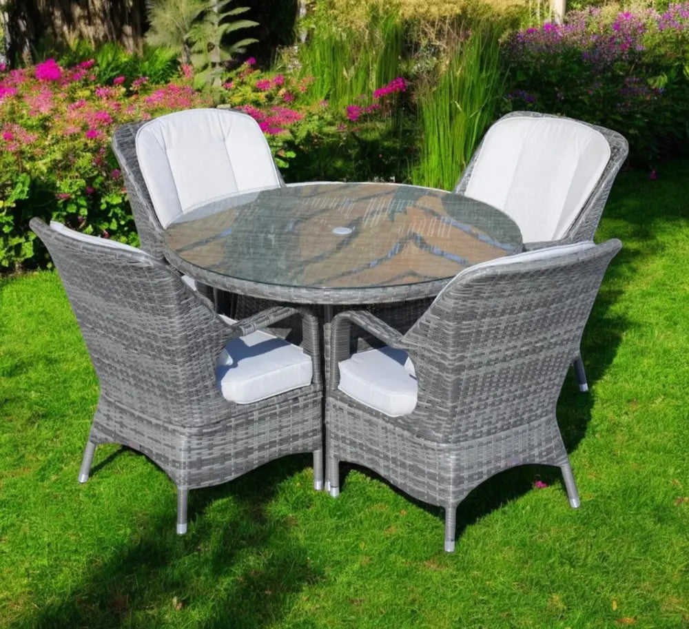 Five Piece Gray Round Glass Dining Set - NOBLE HOME INTERIORS