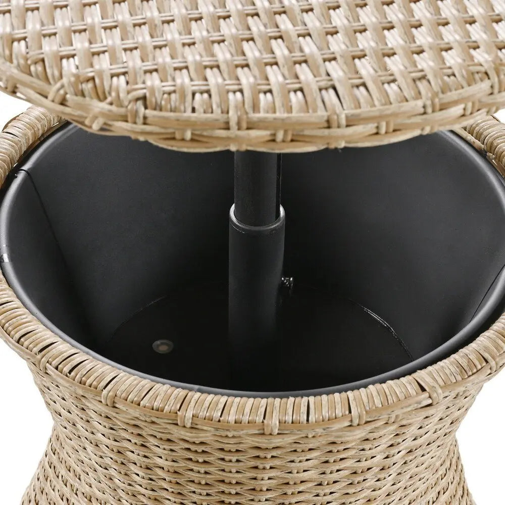 Five Piece Light Gray and Tan Wicker Upholstered Cushions Two Person Seating Group With Table - NOBLE HOME INTERIORS