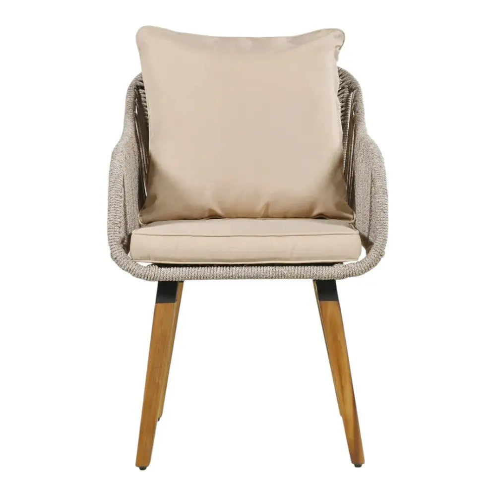 Five Piece Light Gray and Tan Wicker Upholstered Cushions Two Person Seating Group With Table - NOBLE HOME INTERIORS