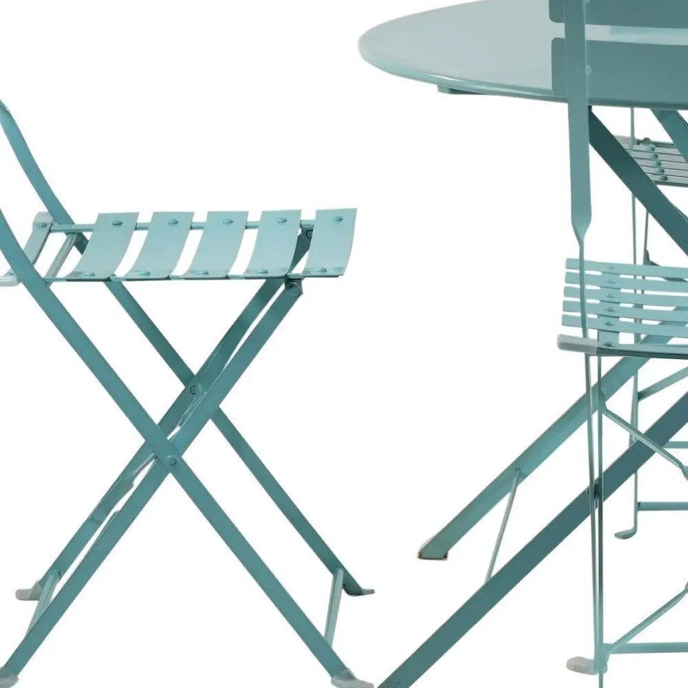 Five Piece Teal Blue Round Metal Dining Set with Four Chairs - NOBLE HOME INTERIORS