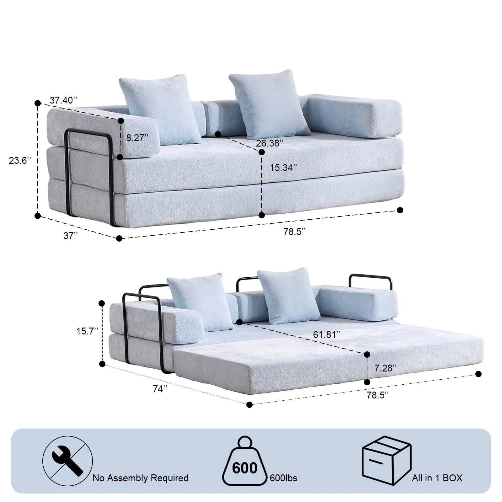 Floor Couch,Compression Sofa,Convertible Floor Sofa Bed - with Pillow Back Support Armrest,Comfy Futon Couch Lounge Sleeper Bed,Flannel fabric - NOVA - HOME - FURNITURE