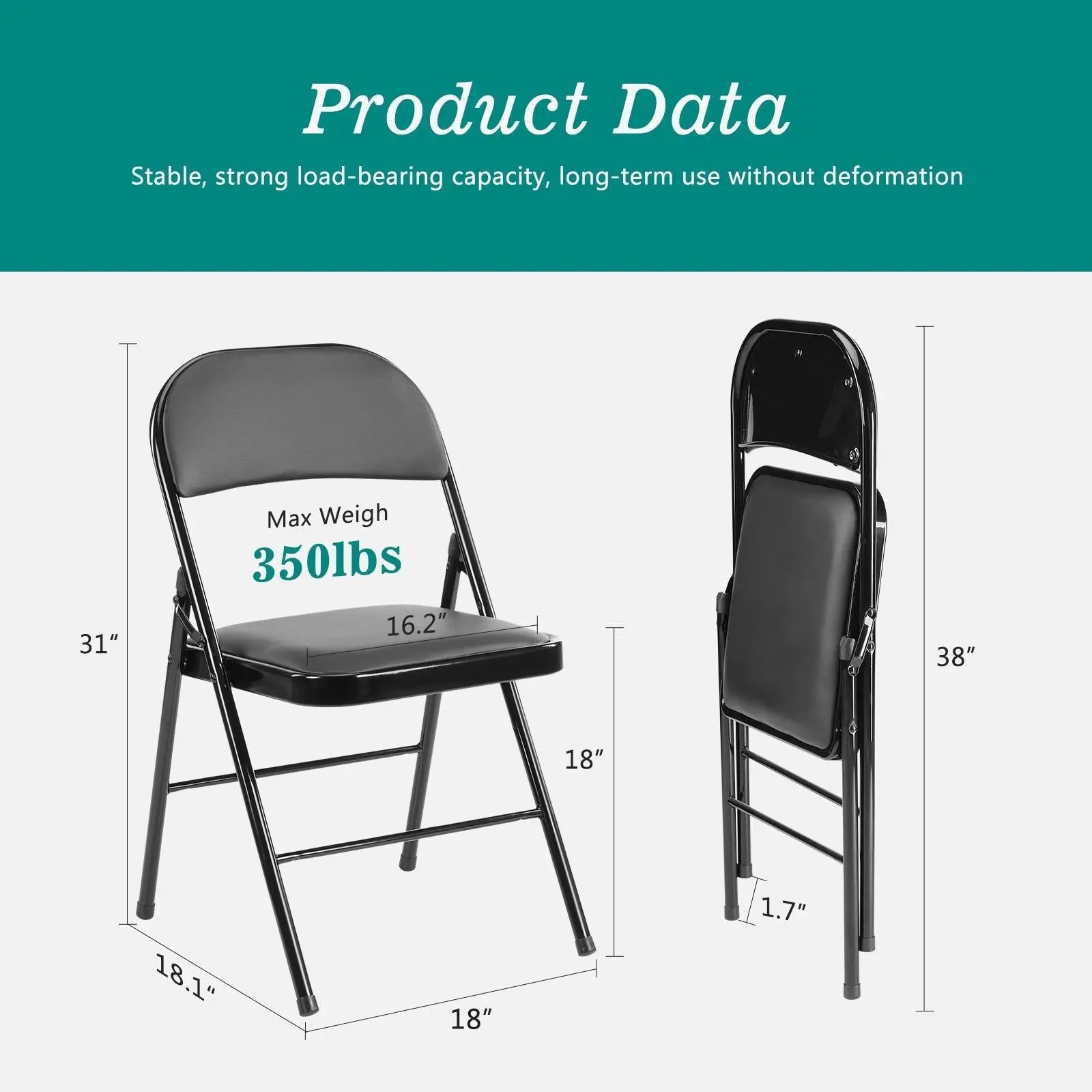 Folding Chair, Leather Padded Folding Chairs, Easy to Use and Store, Outdoor and Indoor, for Home, Office, Party, Comfy, Black - NOVA - HOME - FURNITURE