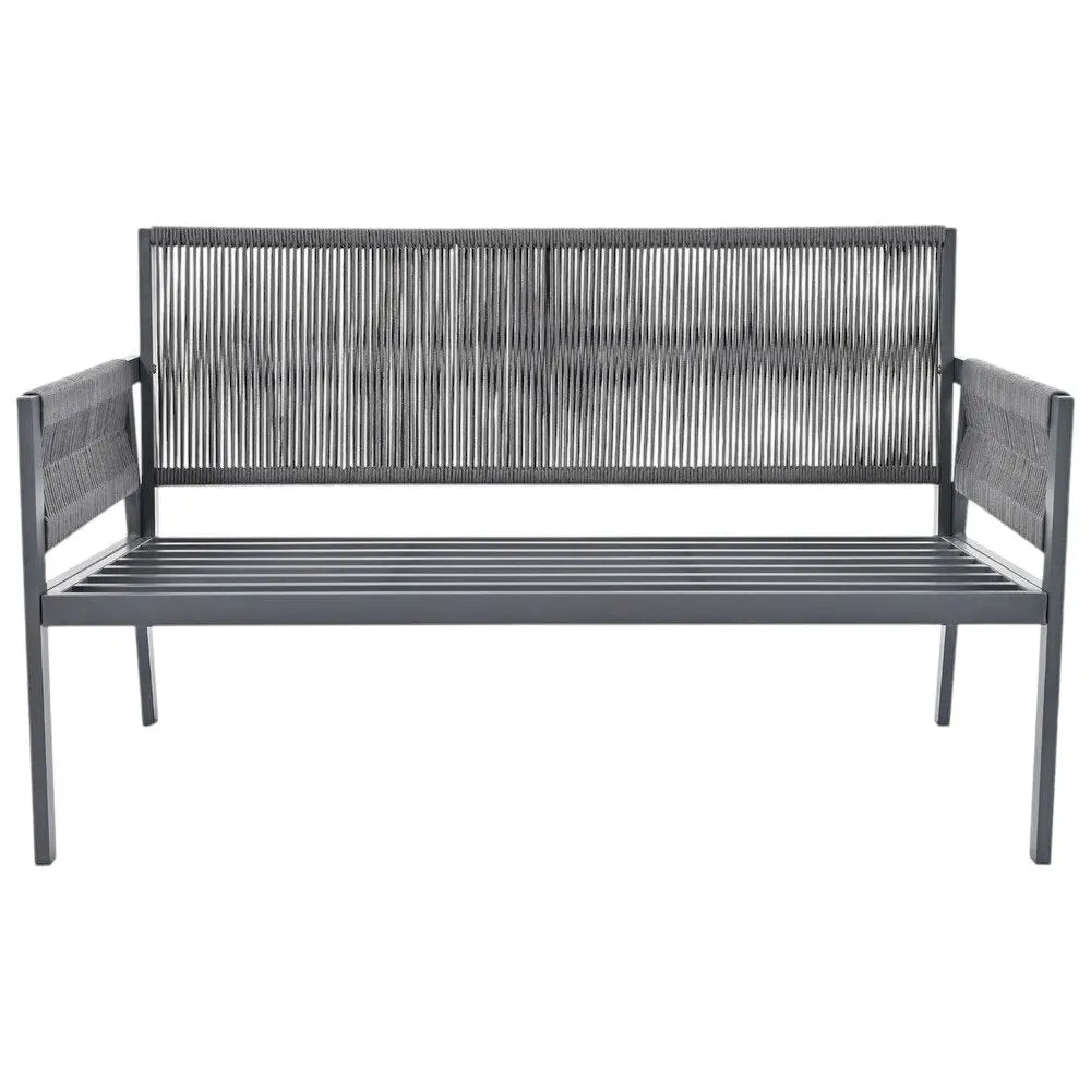 Four Piece Gray Metal Upholstered Cushions Sofa Seating Group With Table - NOBLE HOME INTERIORS