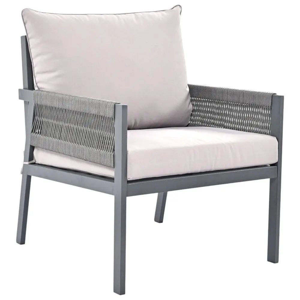 Four Piece Gray Metal Upholstered Cushions Sofa Seating Group With Table - NOBLE HOME INTERIORS