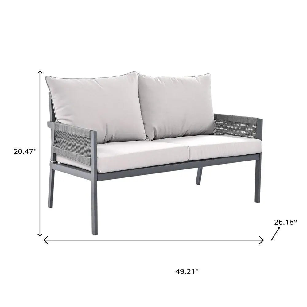 Four Piece Gray Metal Upholstered Cushions Sofa Seating Group With Table - NOBLE HOME INTERIORS