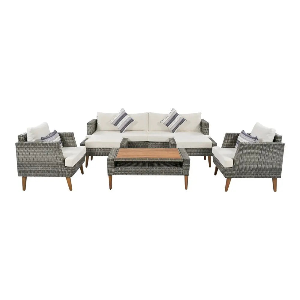 Four Piece Outdoor Gray Wicker Sofa Seating Group with Gray Cushions - NOBLE HOME INTERIORS