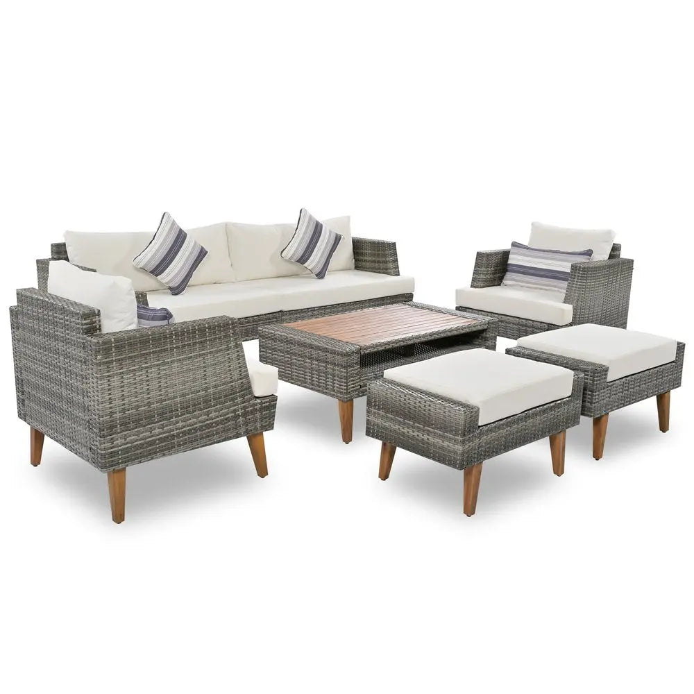 Four Piece Outdoor Gray Wicker Sofa Seating Group with Gray Cushions - NOBLE HOME INTERIORS