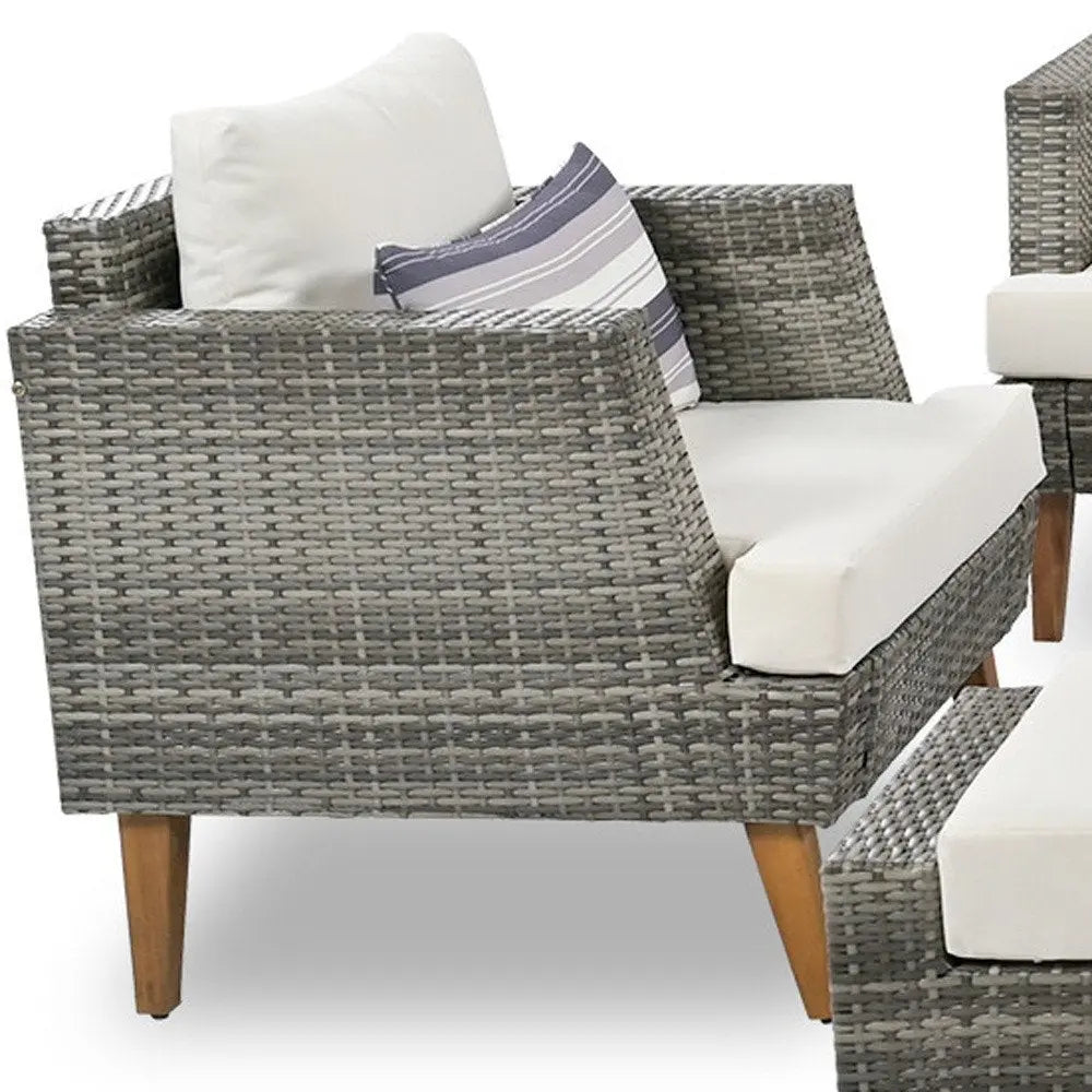 Four Piece Outdoor Gray Wicker Sofa Seating Group with Gray Cushions - NOBLE HOME INTERIORS