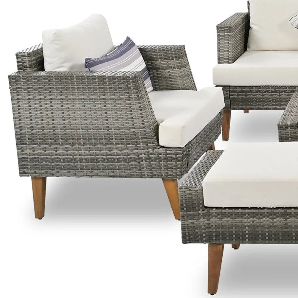 Four Piece Outdoor Gray Wicker Sofa Seating Group with Gray Cushions - NOBLE HOME INTERIORS