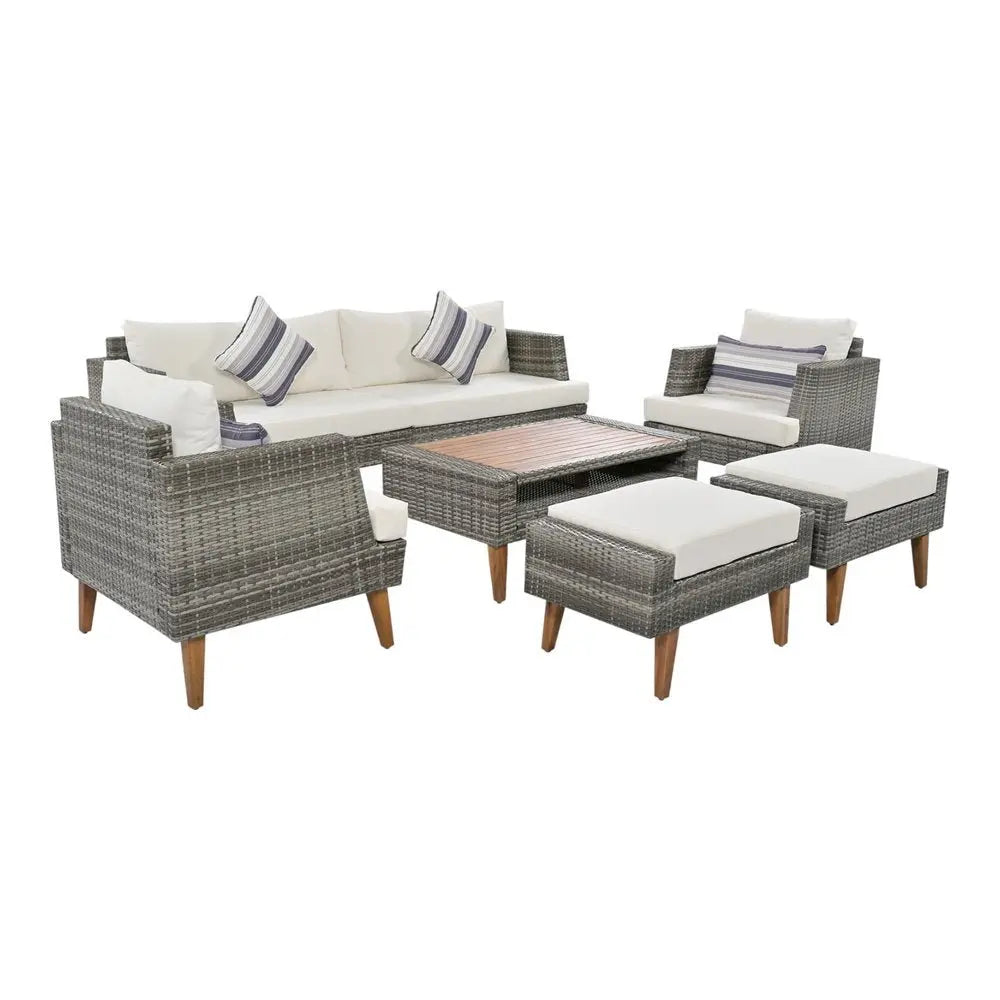 Four Piece Outdoor Gray Wicker Sofa Seating Group with Gray Cushions - NOBLE HOME INTERIORS