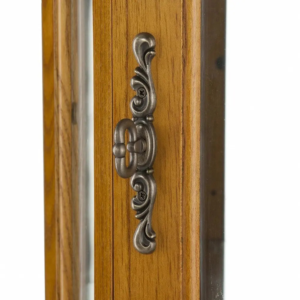 Golden Oak Scallop Top Lighted Corner Curio Cabinet - NOVA HOME FURNITURE