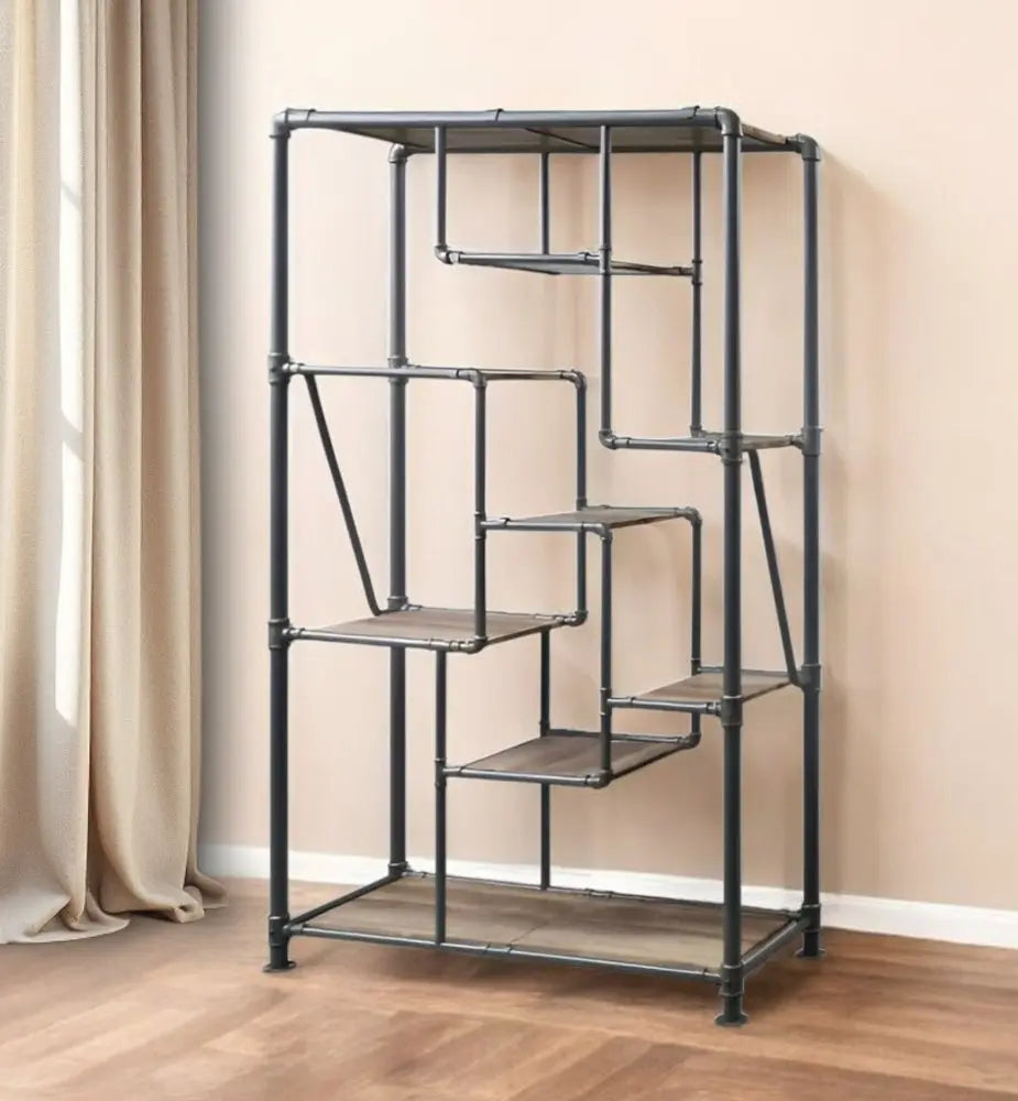 Gray And Brown Metal Eight Tier Bookcase - NOBLE HOME INTERIORS