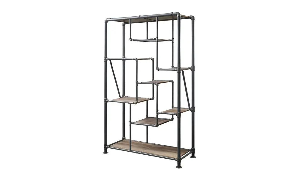 Gray And Brown Metal Eight Tier Bookcase - NOBLE HOME INTERIORS