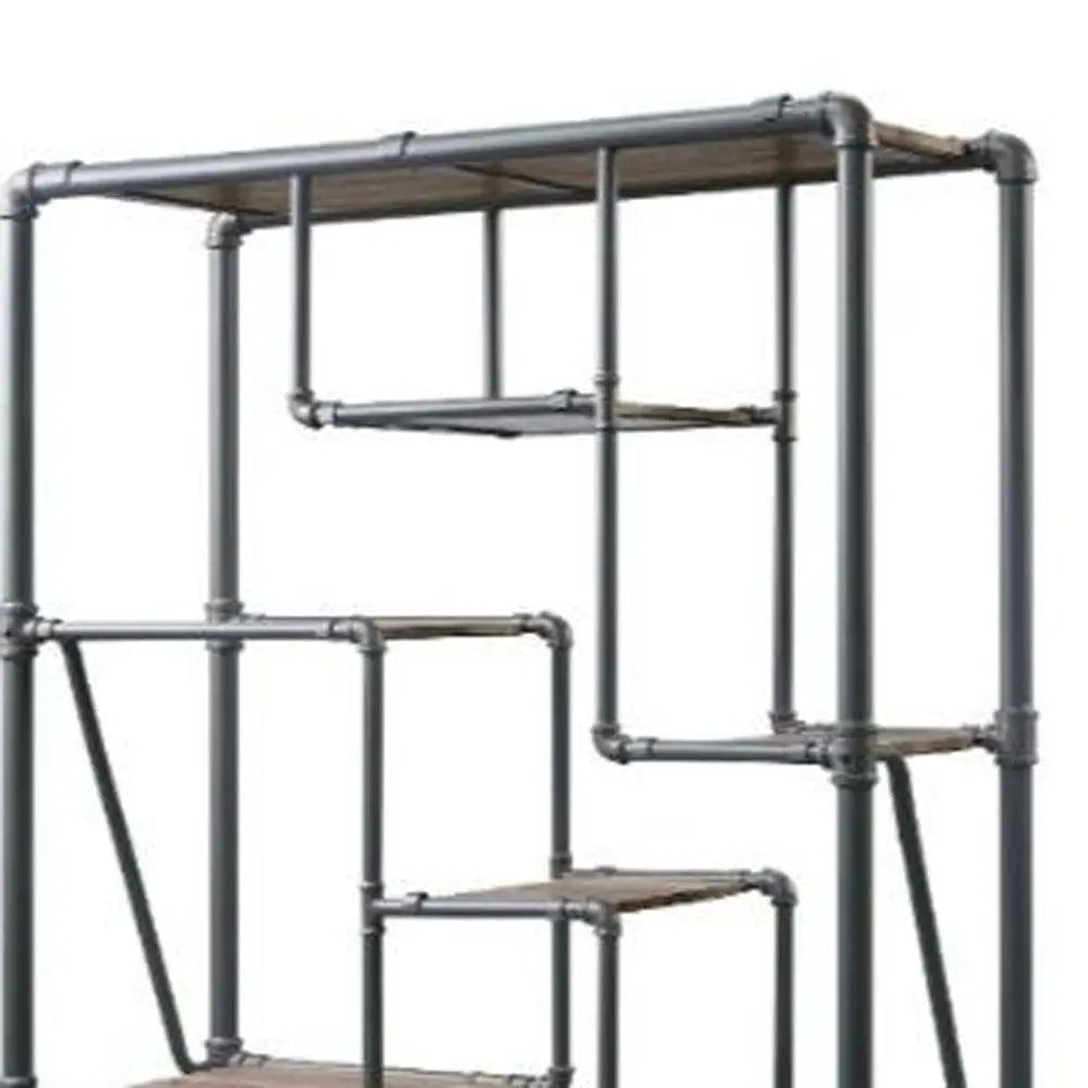 Gray And Brown Metal Eight Tier Bookcase - NOBLE HOME INTERIORS