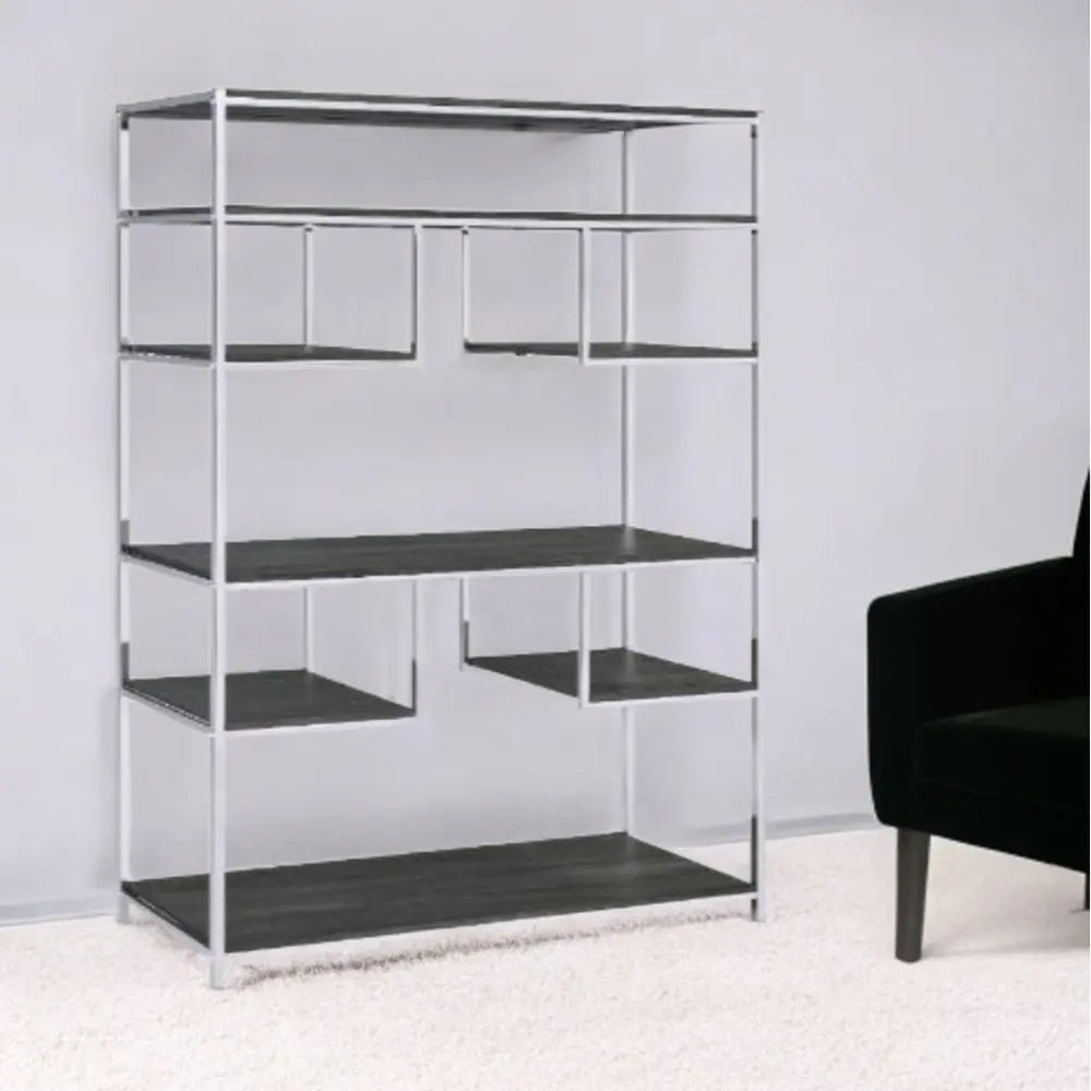 Gray And Silver Metal Seven Tier Geometric Bookcase - NOBLE HOME INTERIORS