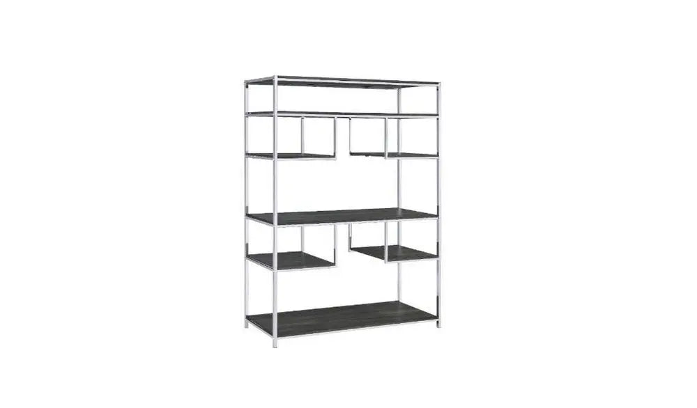 Gray And Silver Metal Seven Tier Geometric Bookcase - NOBLE HOME INTERIORS