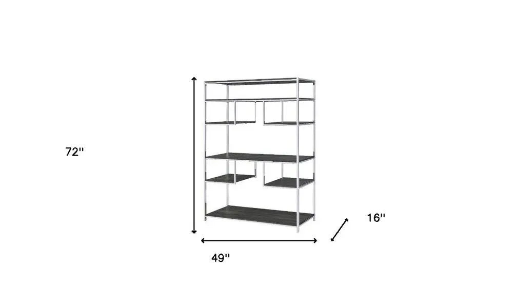 Gray And Silver Metal Seven Tier Geometric Bookcase - NOBLE HOME INTERIORS