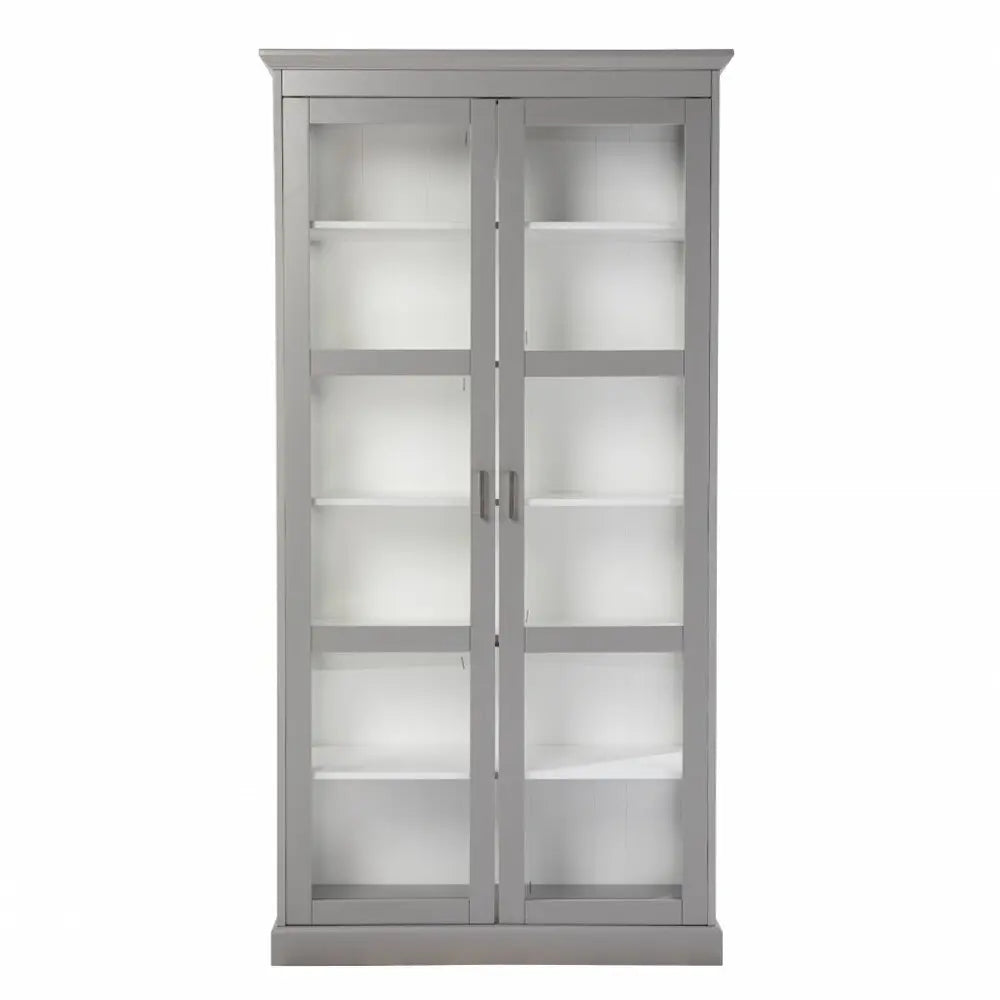 Gray Cornice Molding Double Door Curio Cabinet - NOVA HOME FURNITURE