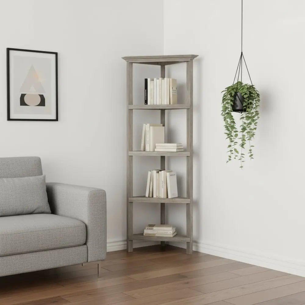 Gray Solid Wood Corner Bookcase - NOBLE HOME INTERIORS