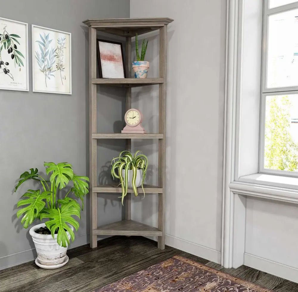 Gray Solid Wood Corner Bookcase - NOBLE HOME INTERIORS